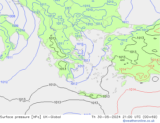 приземное давление UK-Global чт 30.05.2024 21 UTC