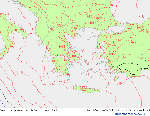 Atmosférický tlak UK-Global Ne 02.06.2024 12 UTC