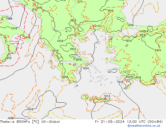 Theta-e 850hPa UK-Global  31.05.2024 12 UTC