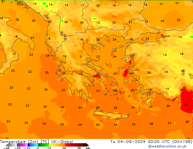 Temperatura (2m) UK-Global mar 04.06.2024 00 UTC