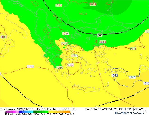 Espesor 500-1000 hPa UK-Global mar 28.05.2024 21 UTC