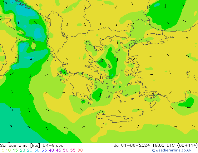 Surface wind UK-Global So 01.06.2024 18 UTC