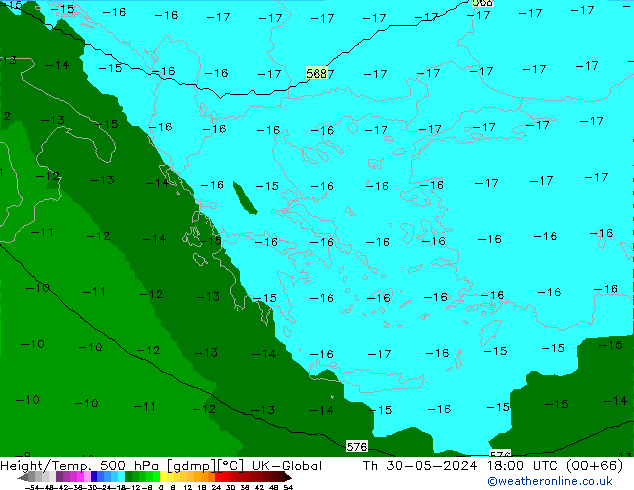 Height/Temp. 500 hPa UK-Global Čt 30.05.2024 18 UTC