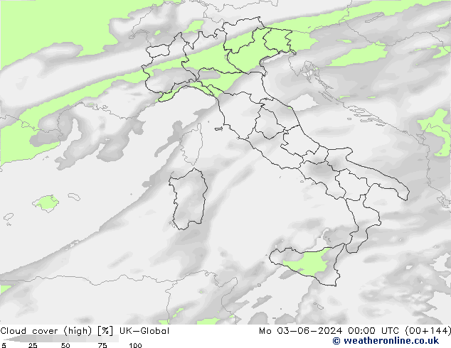 Cloud cover (high) UK-Global Mo 03.06.2024 00 UTC