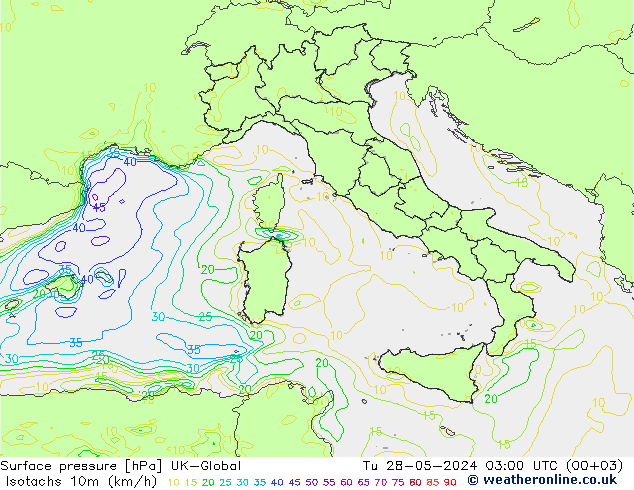 Isotachs (kph) UK-Global mar 28.05.2024 03 UTC