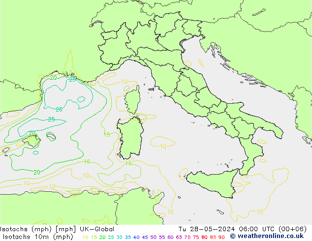 Isotachen (mph) UK-Global di 28.05.2024 06 UTC