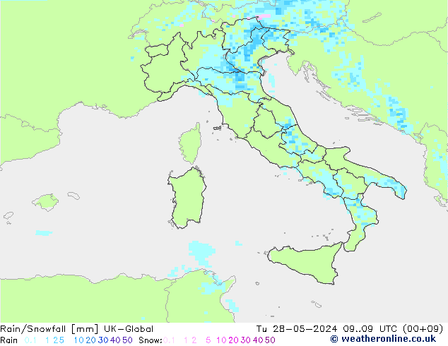 Regen/Sneeuwval UK-Global di 28.05.2024 09 UTC