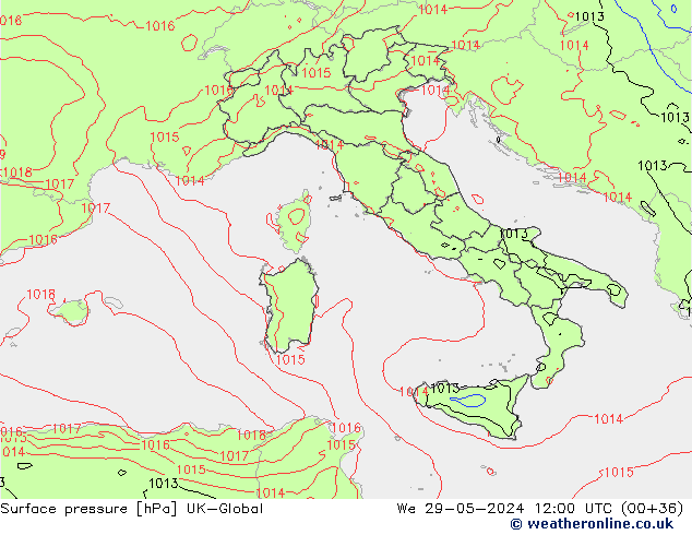 Presión superficial UK-Global mié 29.05.2024 12 UTC