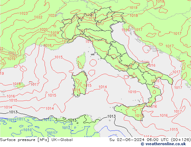 Surface pressure UK-Global Su 02.06.2024 06 UTC