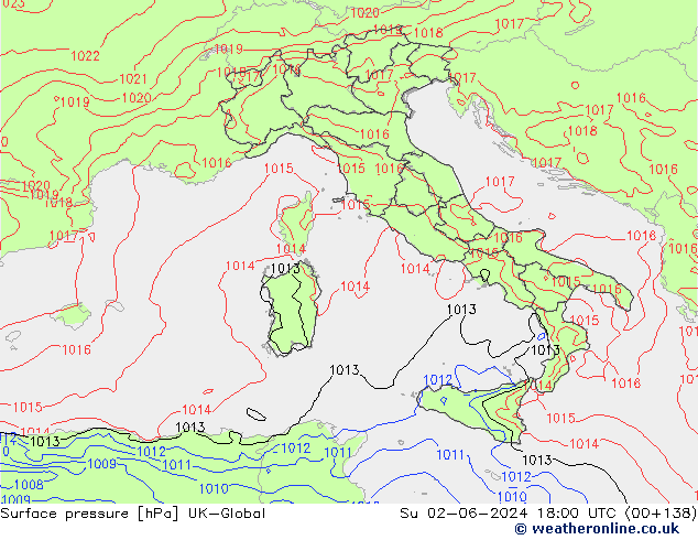 Luchtdruk (Grond) UK-Global zo 02.06.2024 18 UTC