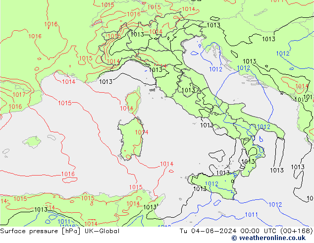 Presión superficial UK-Global mar 04.06.2024 00 UTC