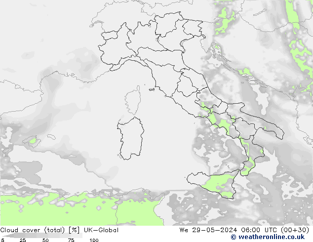 Bulutlar (toplam) UK-Global Çar 29.05.2024 06 UTC