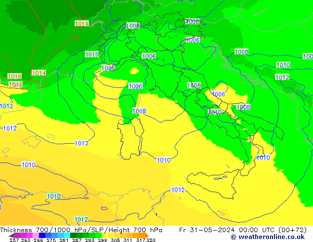 Thck 700-1000 hPa UK-Global Fr 31.05.2024 00 UTC