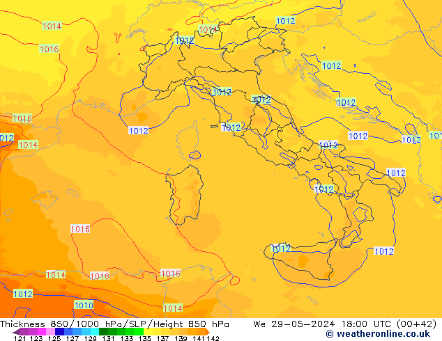 Thck 850-1000 hPa UK-Global We 29.05.2024 18 UTC