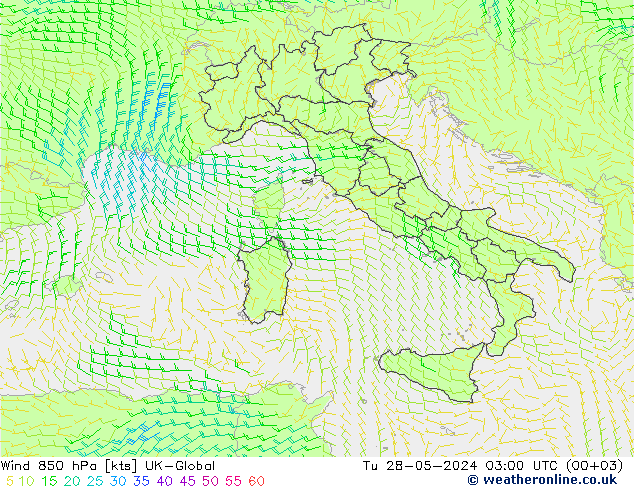 Vent 850 hPa UK-Global mar 28.05.2024 03 UTC