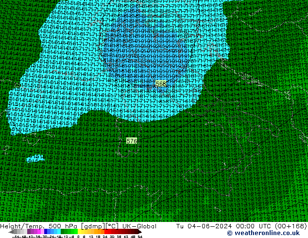 Height/Temp. 500 hPa UK-Global Ter 04.06.2024 00 UTC