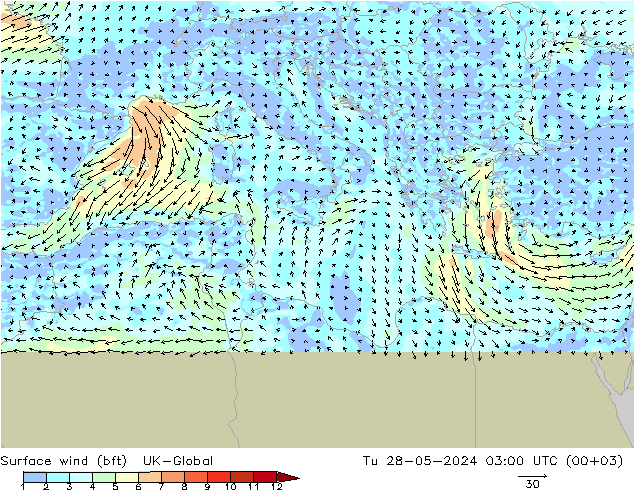 wiatr 10 m (bft) UK-Global wto. 28.05.2024 03 UTC