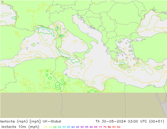 Isotachs (mph) UK-Global Čt 30.05.2024 03 UTC