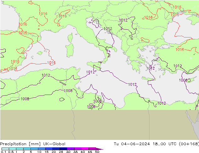 Srážky UK-Global Út 04.06.2024 00 UTC