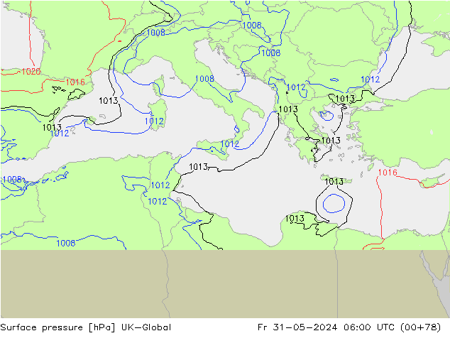 Luchtdruk (Grond) UK-Global vr 31.05.2024 06 UTC