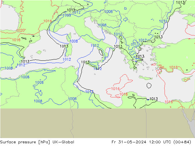 Luchtdruk (Grond) UK-Global vr 31.05.2024 12 UTC