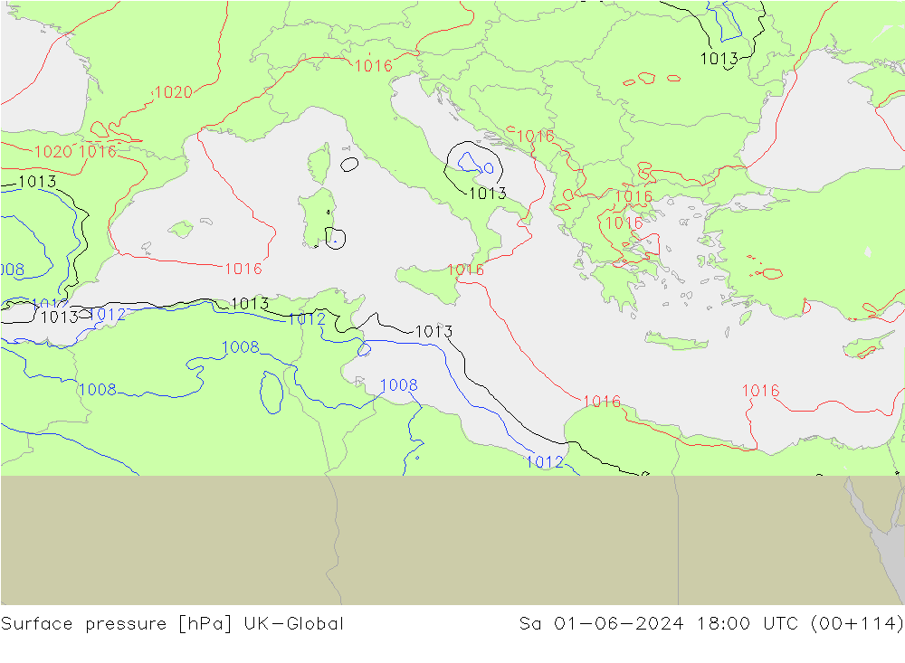 приземное давление UK-Global сб 01.06.2024 18 UTC