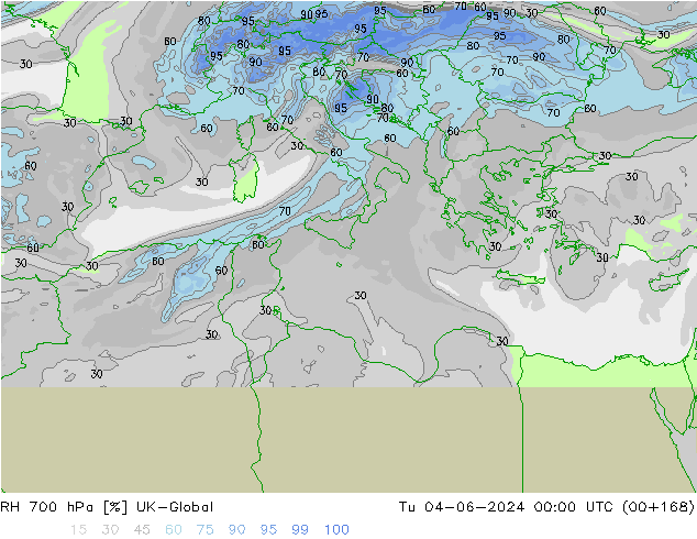 RH 700 hPa UK-Global Tu 04.06.2024 00 UTC