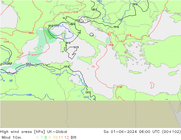 High wind areas UK-Global sáb 01.06.2024 06 UTC