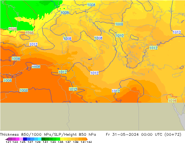 Schichtdicke 850-1000 hPa UK-Global Fr 31.05.2024 00 UTC