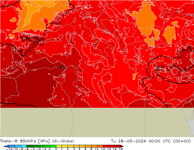 Theta-W 850hPa UK-Global mar 28.05.2024 00 UTC