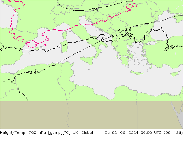 Height/Temp. 700 hPa UK-Global  02.06.2024 06 UTC