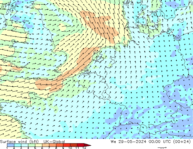 Bodenwind (bft) UK-Global Mi 29.05.2024 00 UTC