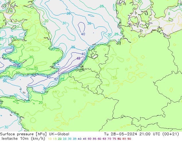 Isotachs (kph) UK-Global Tu 28.05.2024 21 UTC