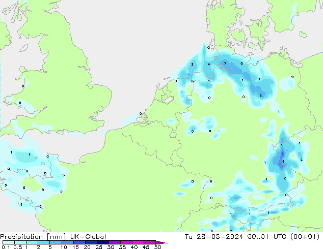 降水 UK-Global 星期二 28.05.2024 01 UTC