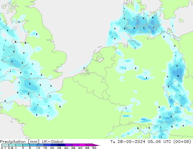 降水 UK-Global 星期二 28.05.2024 06 UTC