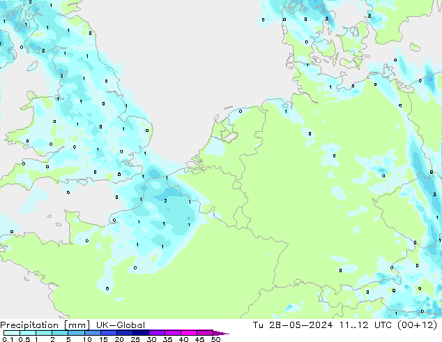 Srážky UK-Global Út 28.05.2024 12 UTC