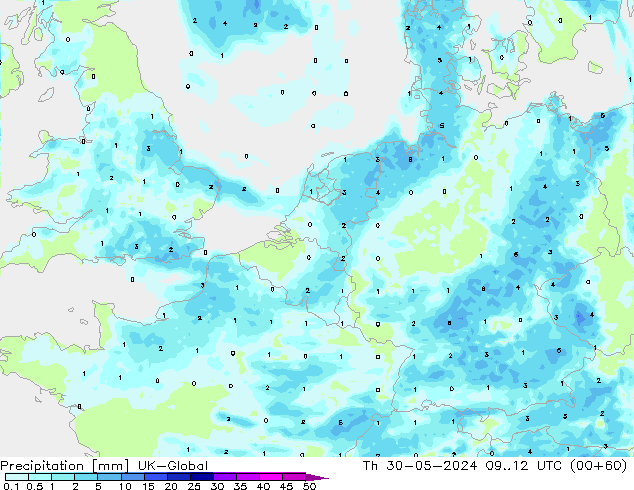 Precipitation UK-Global Th 30.05.2024 12 UTC