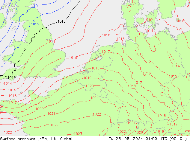 Surface pressure UK-Global Tu 28.05.2024 01 UTC