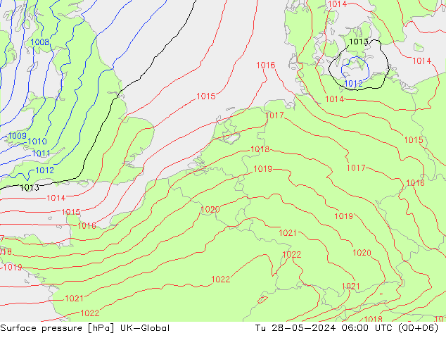 Pressione al suolo UK-Global mar 28.05.2024 06 UTC