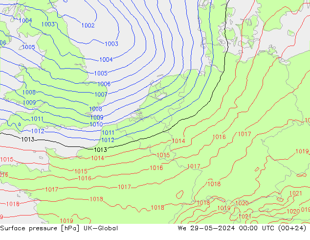 地面气压 UK-Global 星期三 29.05.2024 00 UTC