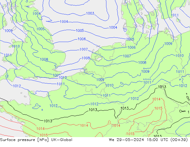 Atmosférický tlak UK-Global St 29.05.2024 15 UTC