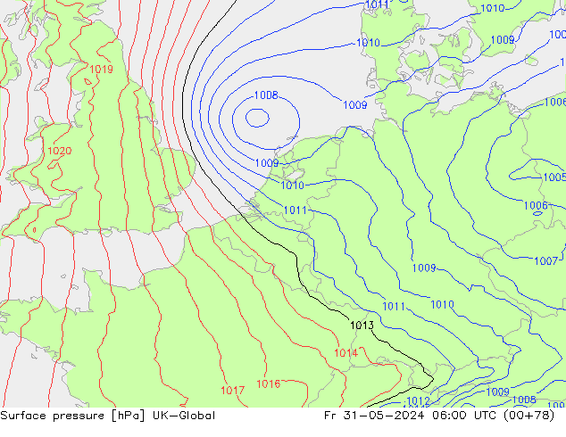 Surface pressure UK-Global Fr 31.05.2024 06 UTC