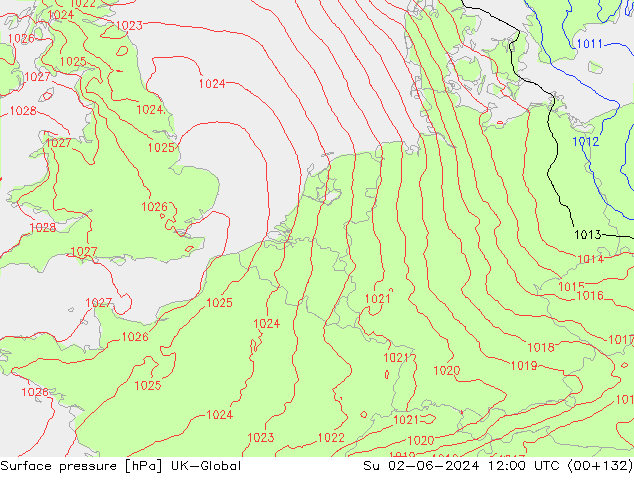 Luchtdruk (Grond) UK-Global zo 02.06.2024 12 UTC