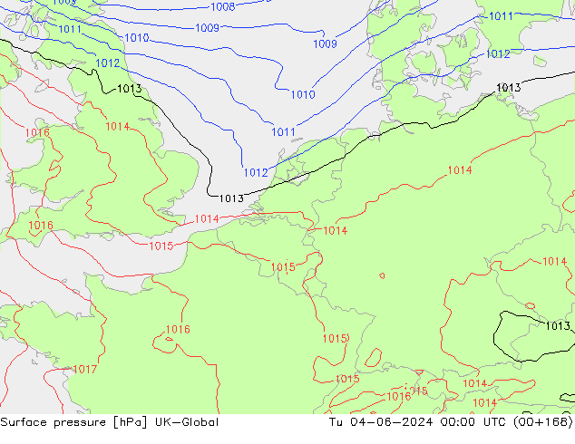 Surface pressure UK-Global Tu 04.06.2024 00 UTC