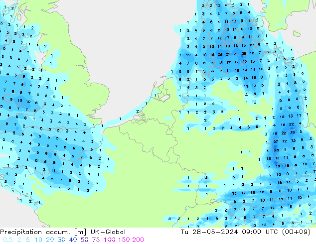 Toplam Yağış UK-Global Sa 28.05.2024 09 UTC