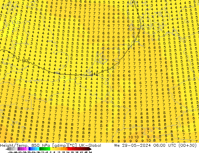 Height/Temp. 850 hPa UK-Global We 29.05.2024 06 UTC