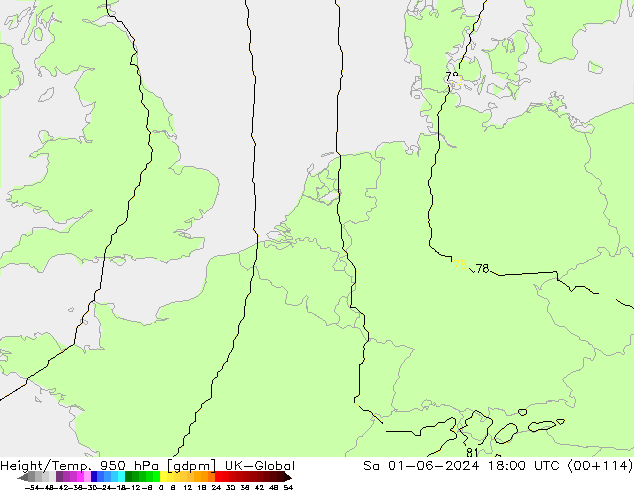 Height/Temp. 950 гПа UK-Global сб 01.06.2024 18 UTC