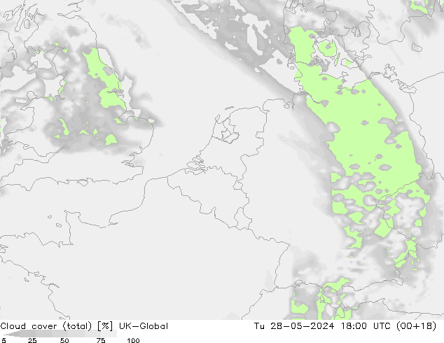 Wolken (gesamt) UK-Global Di 28.05.2024 18 UTC