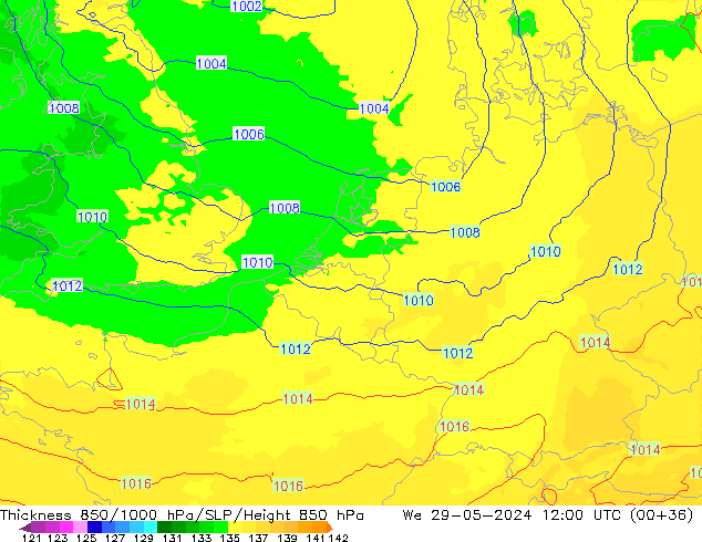 Thck 850-1000 hPa UK-Global  29.05.2024 12 UTC