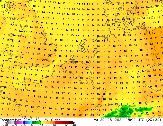 Temperature (2m) UK-Global We 29.05.2024 15 UTC